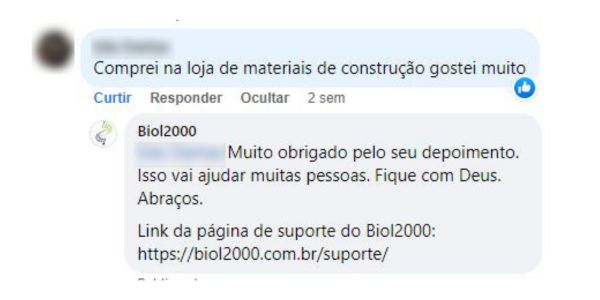 Depoimento de cliente Biol2000 nº 1